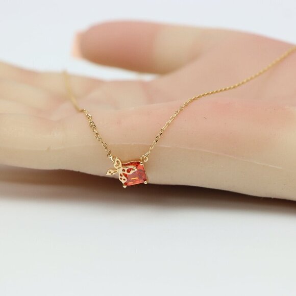 "Charming Rose Gold Plated Necklace with Orange Gem & Leaf,  XPNL0145 - Picture 4 of 13